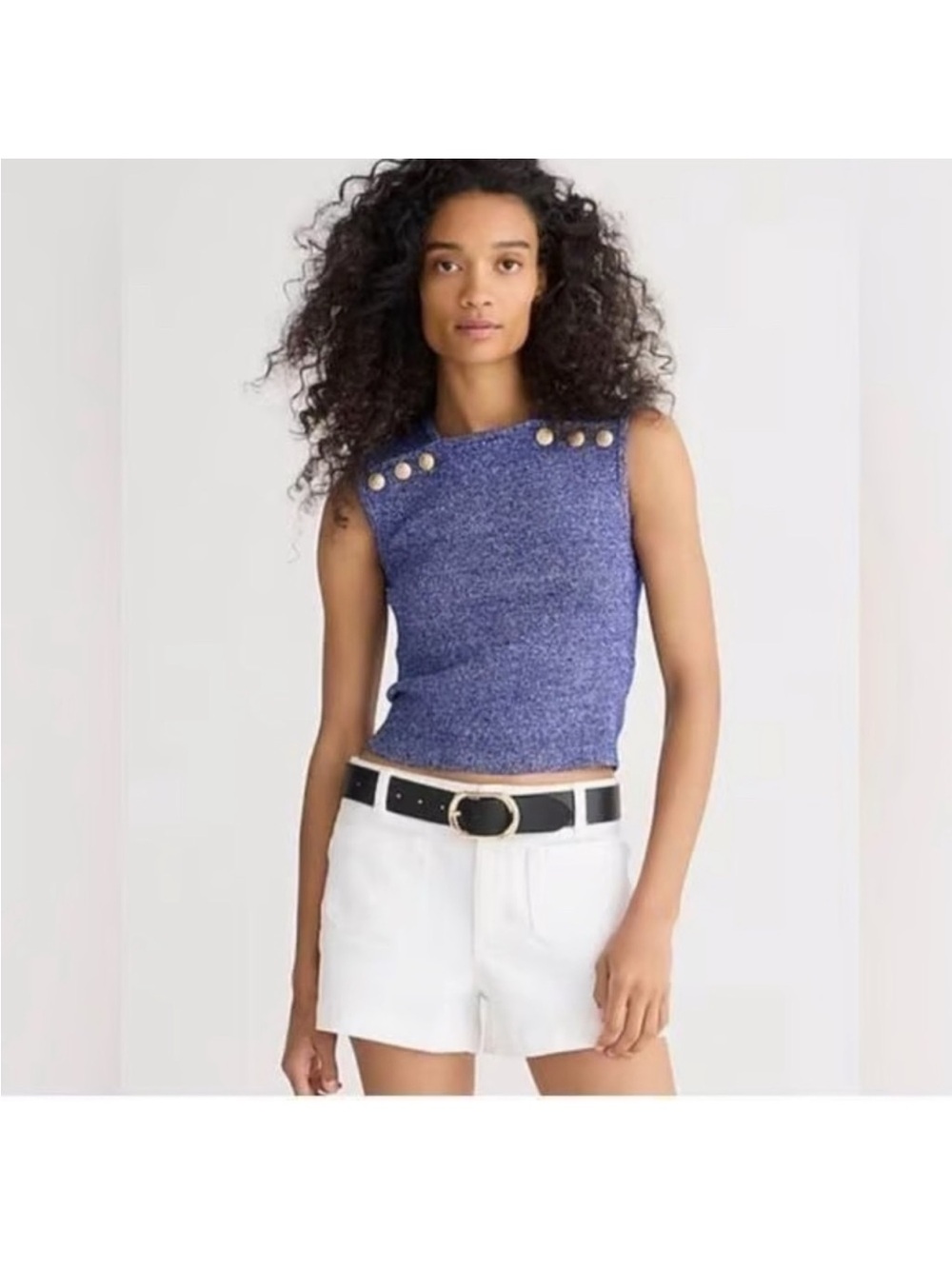J. Crew Sleeveless Button-Shoulder Merino Wool Linen Blend Sweater Vest